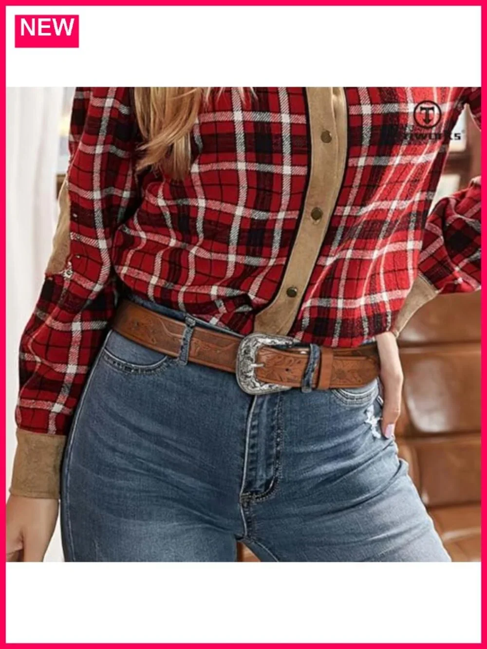 Vintage Western PU Leather Belt with Floral Carved Buckle for Jeans